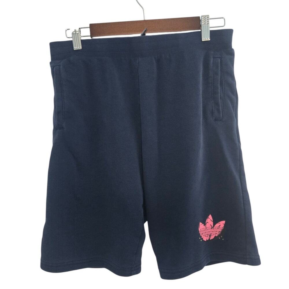 Adidas Men’s Small Navy Athletic Shorts Pink Trefoil Logo 18” Length